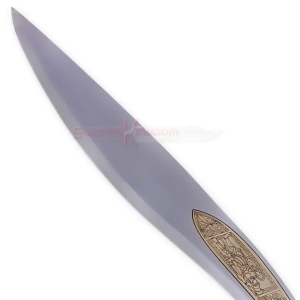 Close-up of Engraved Gold Design on Alexander the Great Sword Replica Blade