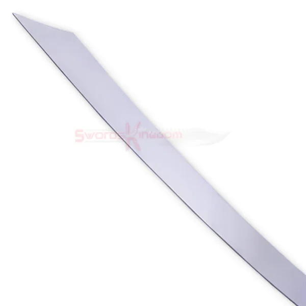 Close-up view of the curved chrome-finished blade of the Arabian Dragon Scimitar.