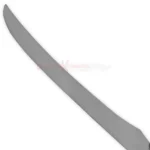 Close-up view of the curved silver blade of the Auron Katana sword replica from Final Fantasy.