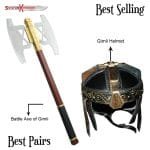 Gimli Battle Axe Replica Gold Plated & Functional Gimli Helmet from LOTR