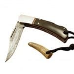 Knife Buffalo Horn Damascus Handle Handmade Folding Scales Knife Beautiful Sheath Forged