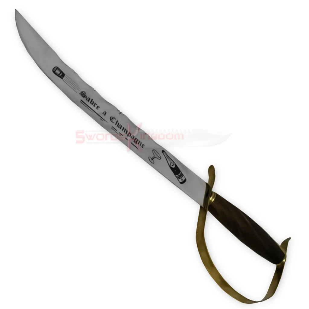 Full view of the 17-inch Champagne Sabre with a polished blade, dark wooden handle, and decorative gold-tone guard.