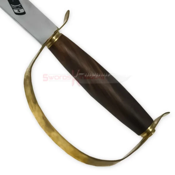 Detailed view of the Champagne Sabre hilt with a dark wooden handle and ornate gold-tone guard.