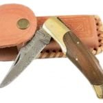 Damascus Steel Folding Pocket Knife Carbon Steels Forged Orange Sheath