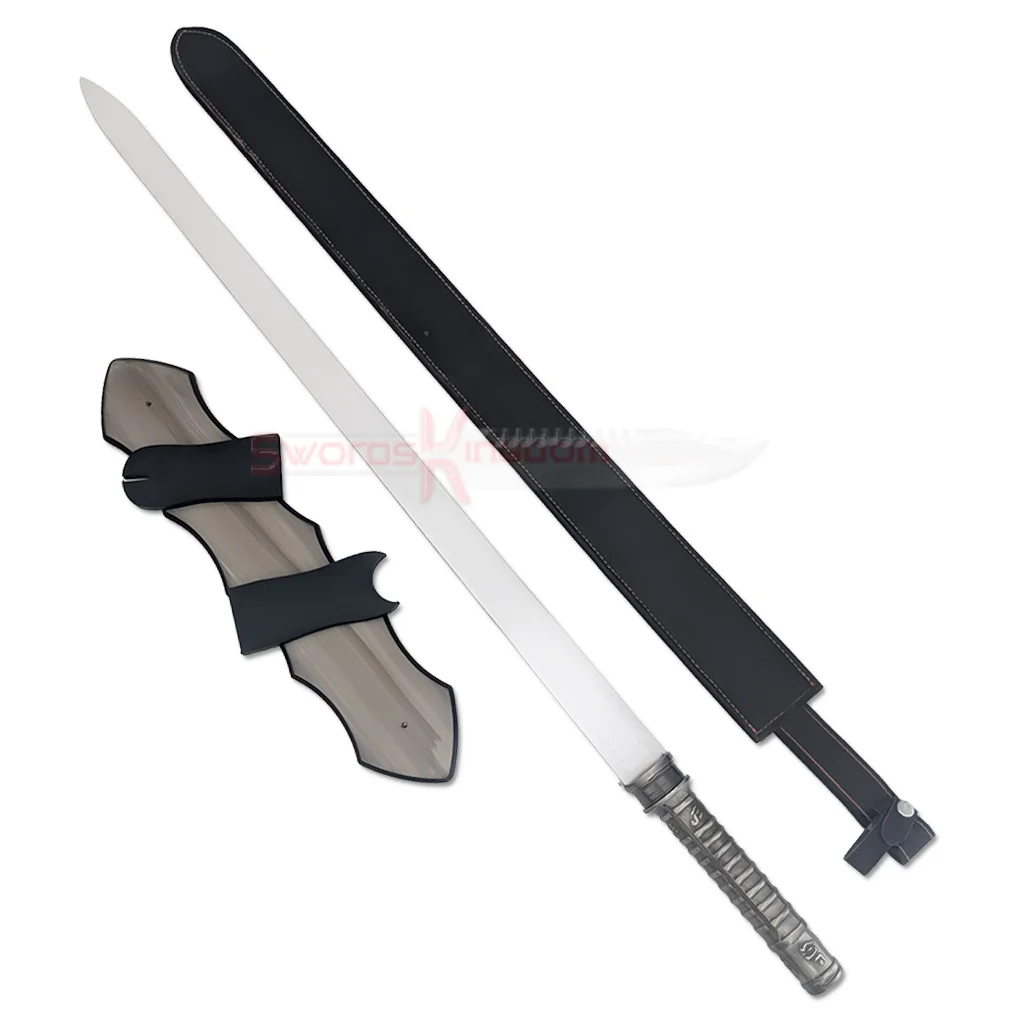 daywalker-sword-of-blade-replica-with-sheath Daywalker Sword of Blade replica displayed with its matching black sheath, highlighting the full sword and detailed handle.