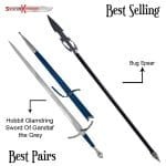 Fantasy Spear 71 Inches Full Metal Construction & Glamdring Sword of Gandalf Replica Blue Edition