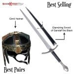 Functional Gimli Helmet from LOTR & Black Glamdring Sword of Gandalf Replica