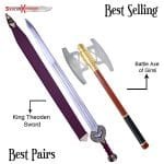 Gimli Battle Axe Replica Gold Plated & King Theoden Herugrim Sword Replica 