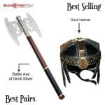 Gimli Battle Axe Replica Silver Plated & Functional Gimli Helmet from LOTR