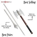 Gimli Battle Axe Replica Silver Plated & Staff of Gandalf the White