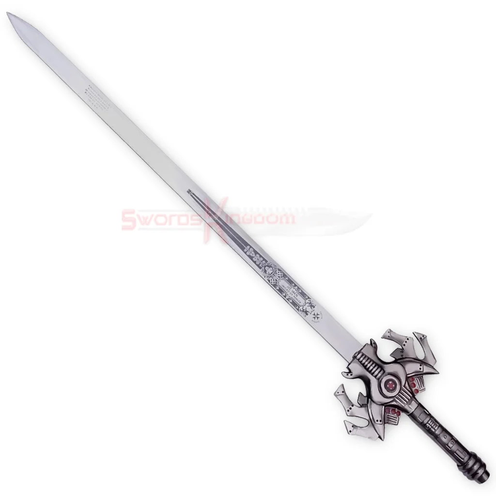 he-man-power-sword-replica-complete Complete He-Man Power Sword Replica displayed diagonally, showing its long blade and distinctive detailed hilt and handle.