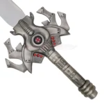 Close-up of the metallic handle and textured grip on the HE-MAN Power Sword Replica