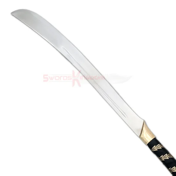 Close-up of the High Elven Warrior Sword featuring a curved silver blade and polished finish.