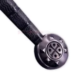Full-length view of the Kingdom of Heaven Ibelin sword replica highlighting its slim blade, curved guard, textured grip and decorative pommel.