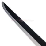 Close-up of the long black blade of the Ichigo Zangetsu replica sword featuring a contrasting silver-colored edge.