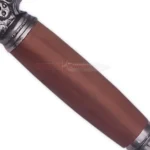 Close-up of Kilgorin Sword of Darkness brown wooden-style handle with silver detailing