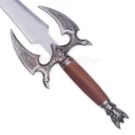 Full view of Kilgorin Sword of Darkness with brown grip and detailed silver guard