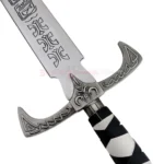 Close-up of the ornate silver crossguard and black-and-white wrapped handle of the Legend of the Seeker Sword of Truth Replica V3.