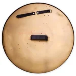Back view of the Medieval 300 Spartan Shield Replica showing the bronze-toned surface with adjustable black leather straps and a central padded hand grip.