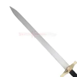 Close-up view of the Medieval Knights Templar sword replica showing its long silver blade and pointed tip.