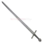 Full view of Robin Hood sword replica with silver blade, crossguard and detailed handle