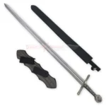 Robin Hood sword replica with black sheath and wooden wall mount display