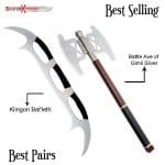 Star Trek Klingon Bat leth Replica 46 Inches & Gimli Battle Axe Replica Silver Plated 