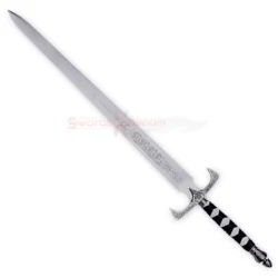 Full view of the Sword of Truth replica from Legend of the Seeker, featuring an engraved silver blade and ornate dark handle.