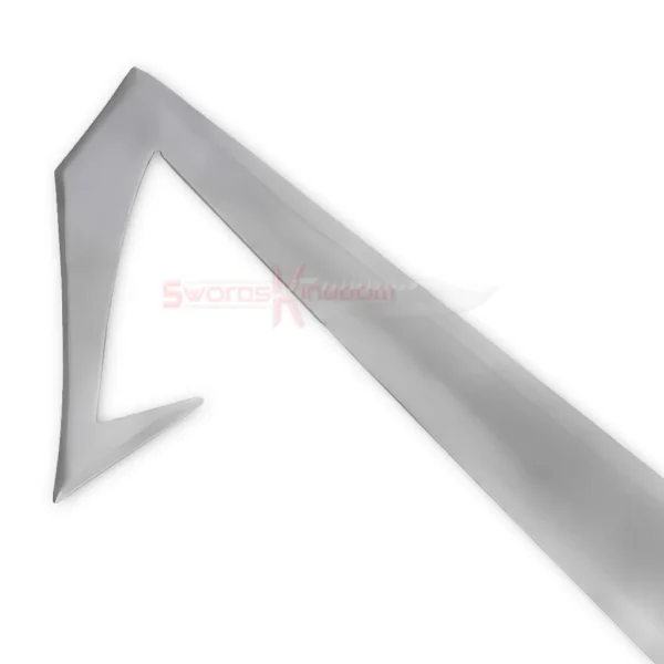 Close-up of the distinctive angular blade tip on the Tidus Brotherhood Sword Replica from Final Fantasy.