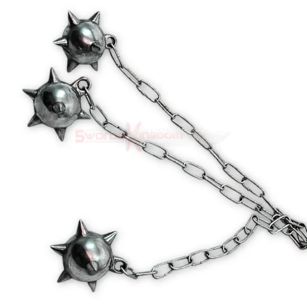 Triple spiked flail mace silver chain