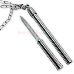 Close-up of triple spiked flail mace with detachable knife