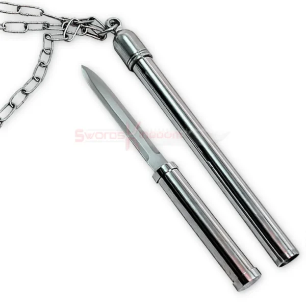 Close-up of triple spiked flail mace with detachable knife