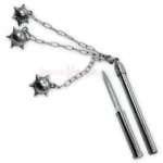 Triple spiked flail mace with silver chain and knife replica