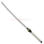 Full view of the Zaraki White Cutting Sword 43 inches inspired by anime, featuring a long silver blade, white handle and gold-tone guard.