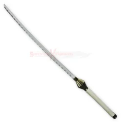 Full view of the Zaraki White Cutting Sword 43 inches inspired by anime, featuring a long silver blade, white handle and gold-tone guard.
