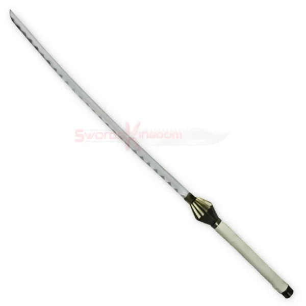 Full view of the Zaraki White Cutting Sword 43 inches inspired by anime, featuring a long silver blade, white handle and gold-tone guard.