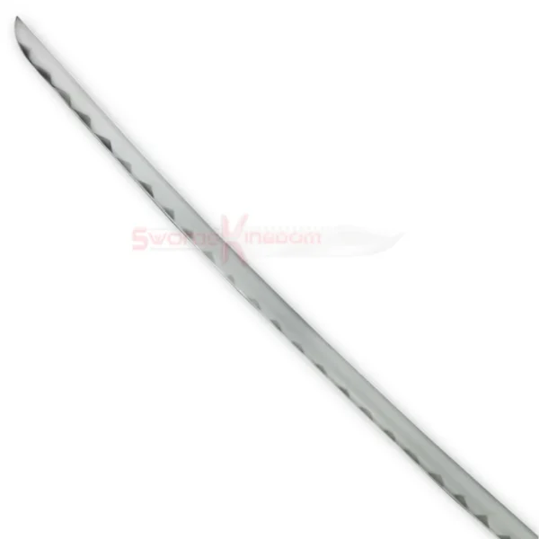 Complete Zaraki White Cutting Sword replica showing the long silver blade, white handle, gold-tone guard and black end cap.