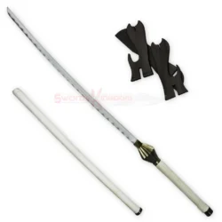 Zaraki White Cutting Sword displayed with its white sheath, long silver blade and white handle with gold-tone detailing.