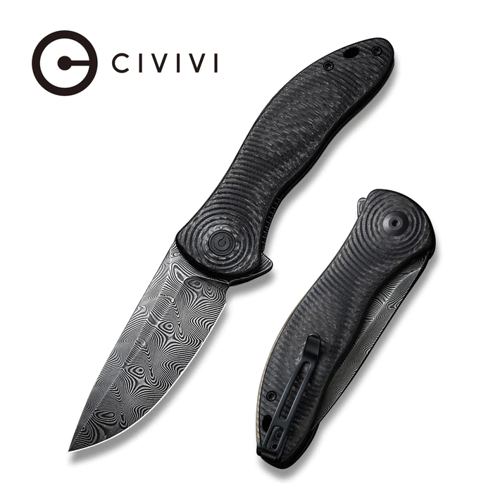 Synergy3 Flipper Knife G10 With Carbon Fiber Handle (3.24″ Damascus Blade)