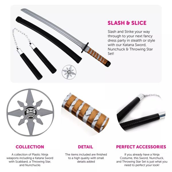 TOY KATANA SWORD AND NUNCHUCKS SET NINJA FANCY DRESS COSTUME ACCESSORY SAMAURAI