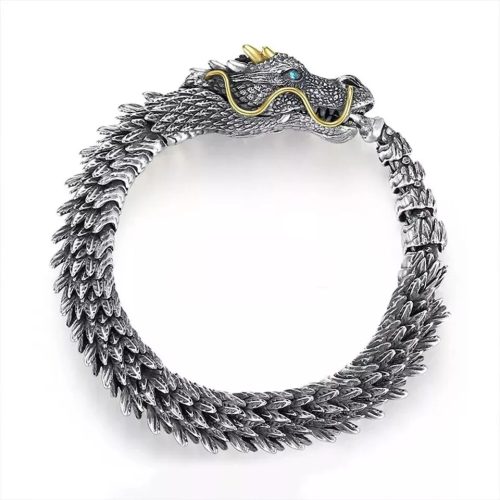 Viking Dragon Scale Link Chain Bracelet Men's Stainless Steel Bangle Gift