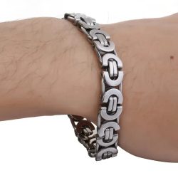 Men's Gothic Flat Rock Stainless Steel Byzantine Bracelet