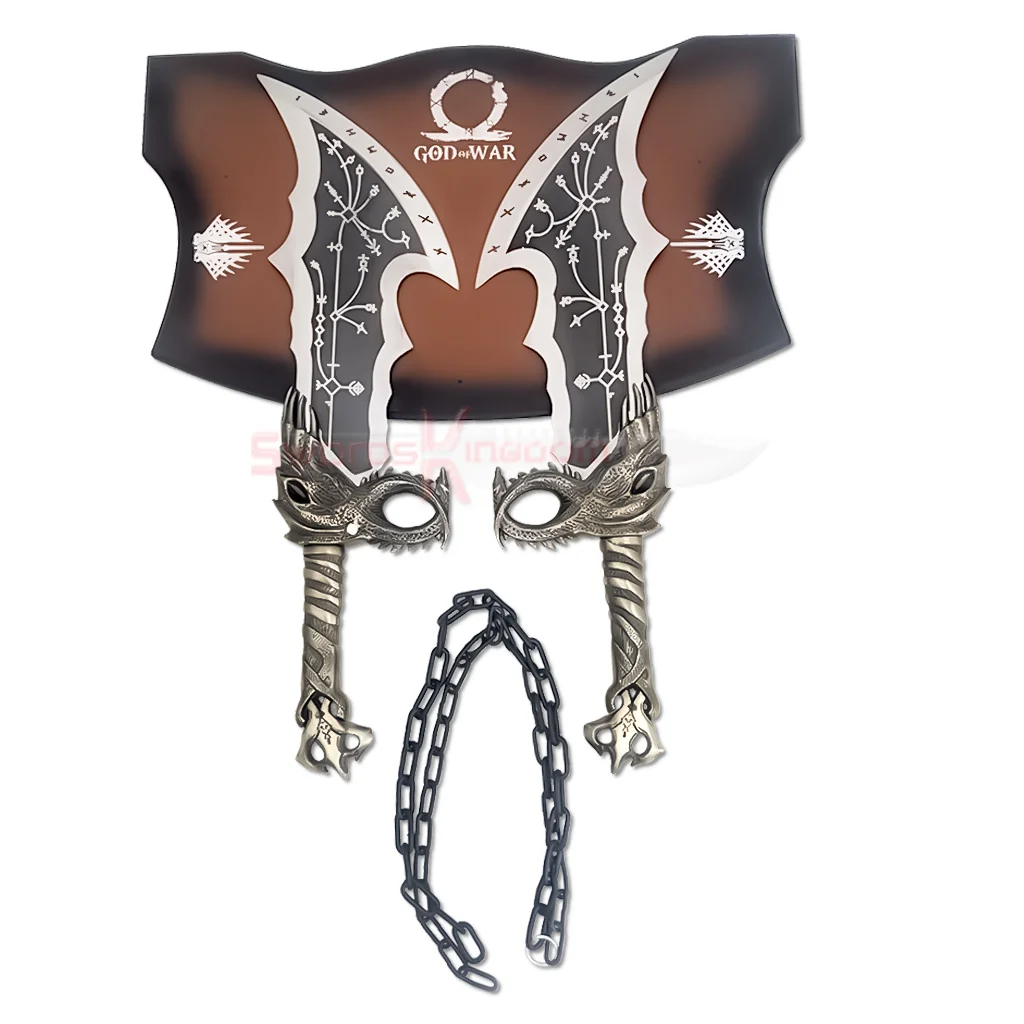 Ziqing God of War Blades of Chaos metal replica set with wall display plaque and chains Ziqing God of War Blades of Chaos Metal, God of War