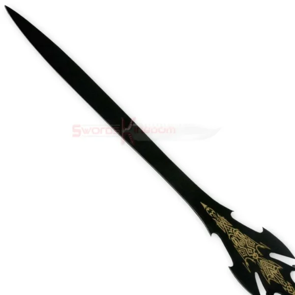 Close-up of the black Kilgorin Sword of Darkness SP Edition replica blade with gold engraved patterns.
