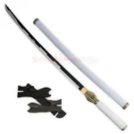 White Kenpachi Zaraki Nozarashi Katana shown with its matching white sheath