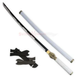 White Kenpachi Zaraki Nozarashi Katana shown with its matching white sheath