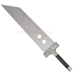 Full view of the Cloud Strife Buster Sword Replica featuring its wide silver blade and black handle