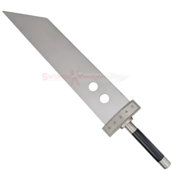 Full view of the Cloud Strife Buster Sword Replica featuring its wide silver blade and black handle