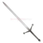 Medieval Black Knight Claymore sword with silver blade and ornate dark metal handle.