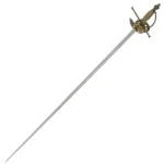 17th century rapier 41" sword with a long slender steel blade and ornate brass hilt